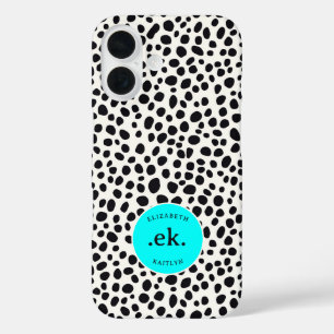 Dalmatische Hond Abstract Patroon Aqua Blue Monogr iPhone 16 Hoesje