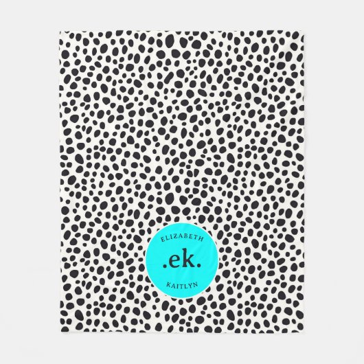 Dalmatische Hond Abstract Patroon Aqua Blue Monogr Fleece Deken (Voorkant)