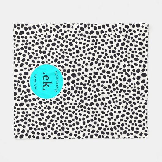 Dalmatische Hond Abstract Patroon Aqua Blue Monogr Fleece Deken (Voorkant (Horizontaal))