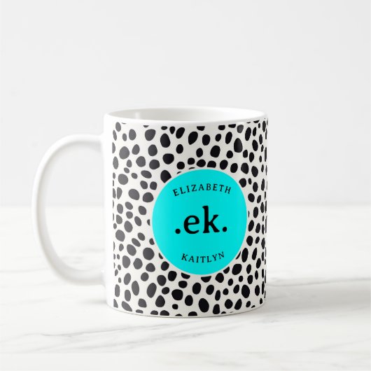 Dalmatische Hond Abstract Patroon Aqua Blue Monogr Koffiemok (Links)