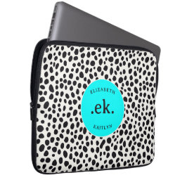 Dalmatische Hond Abstract Patroon Aqua Blue Monogr Laptop Sleeve