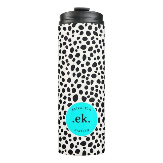 Dalmatische Hond Abstract Patroon Aqua Blue Monogr Thermosbeker (Voorkant)