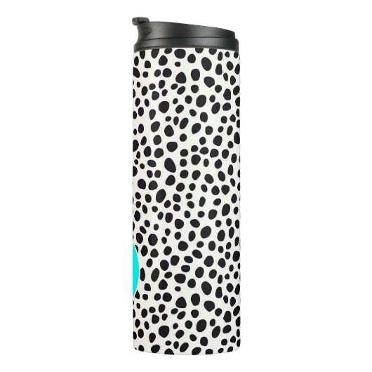 Dalmatische Hond Abstract Patroon Aqua Blue Monogr Thermosbeker (Geroteerd rechts)