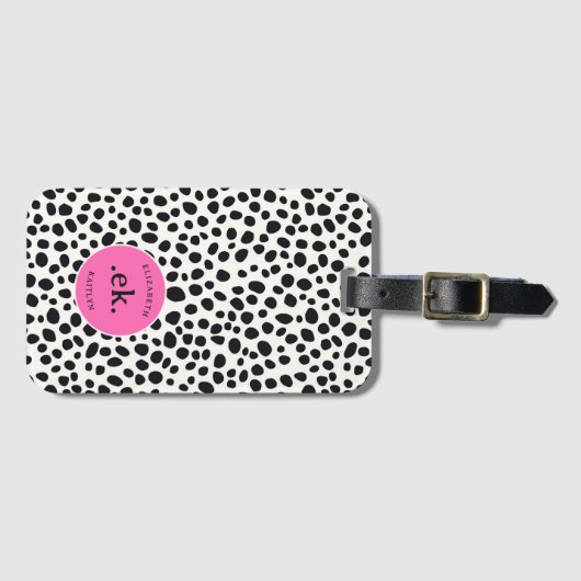 Dalmatische Hond Abstract Patroon Hot Pink Monogra Bagagelabel (Voorkant (horizontaal))