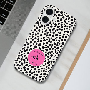 Dalmatische Hond Abstract Patroon Hot Pink Monogra iPhone 16 Hoesje