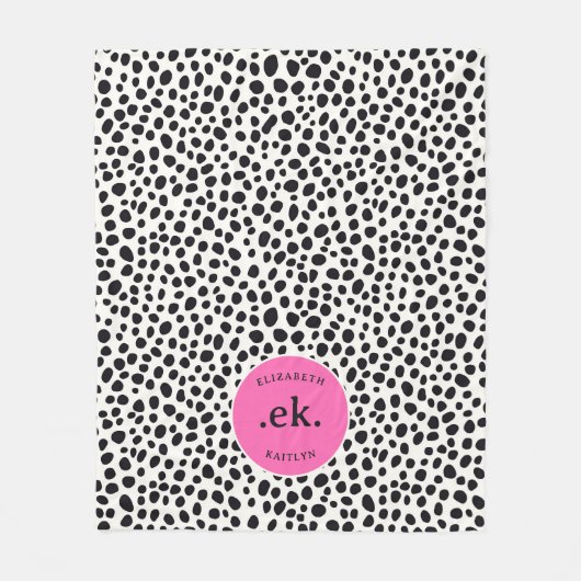 Dalmatische Hond Abstract Patroon Hot Pink Monogra Fleece Deken (Voorkant)