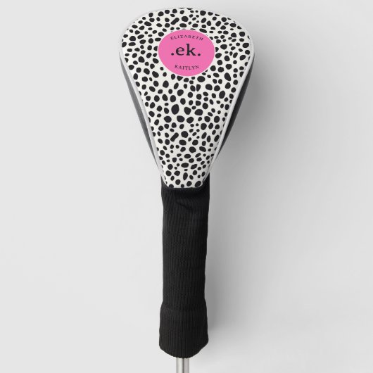 Dalmatische Hond Abstract Patroon Hot Pink Monogra Golfheadcover (Voorkant)