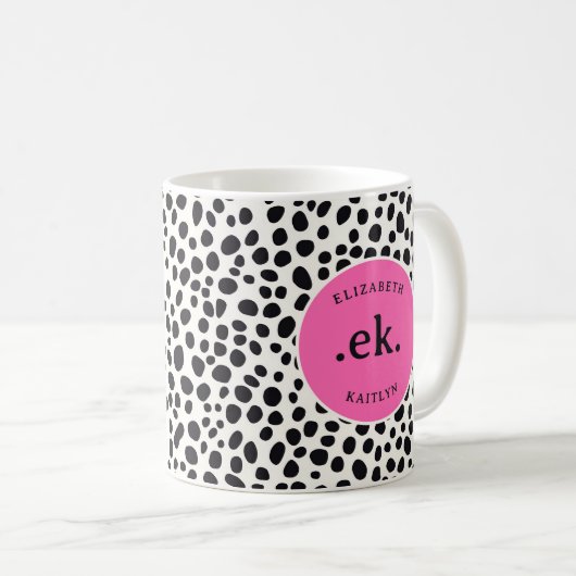 Dalmatische Hond Abstract Patroon Hot Pink Monogra Koffiemok (Voorkant rechts)
