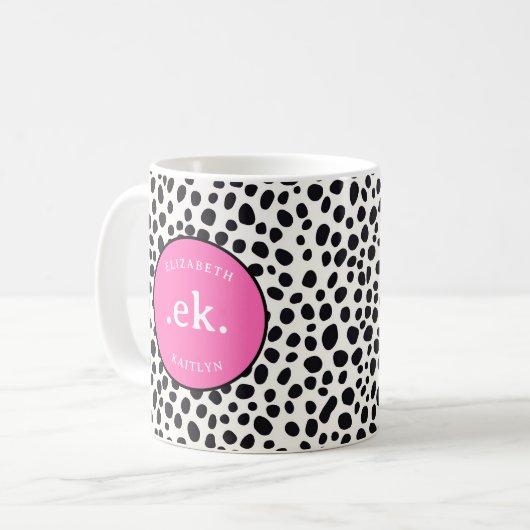 Dalmatische Hond Abstract Patroon Hot Pink Monogra Koffiemok (Voorkant links)