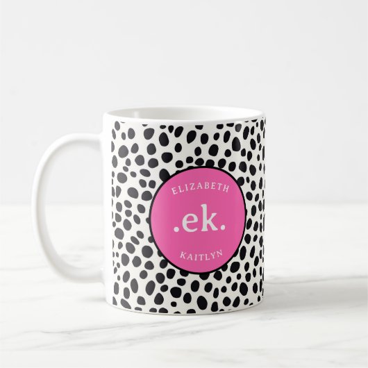 Dalmatische Hond Abstract Patroon Hot Pink Monogra Koffiemok (Links)