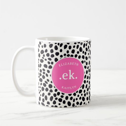 Dalmatische Hond Abstract Patroon Hot Pink Monogra Koffiemok (Links)