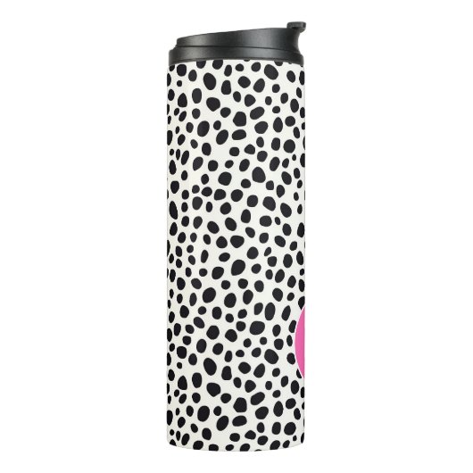 Dalmatische Hond Abstract Patroon Hot Pink Monogra Thermosbeker (Gedraaid links)