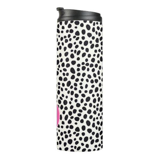 Dalmatische Hond Abstract Patroon Hot Pink Monogra Thermosbeker (Geroteerd rechts)