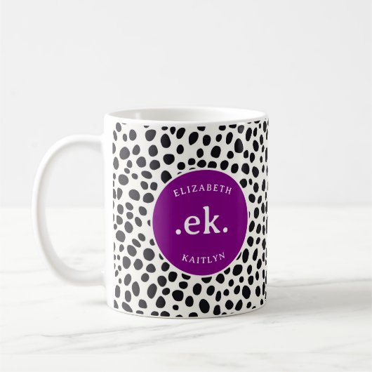 Dalmatische hond Abstract patroon Paarse monogram Koffiemok (Links)