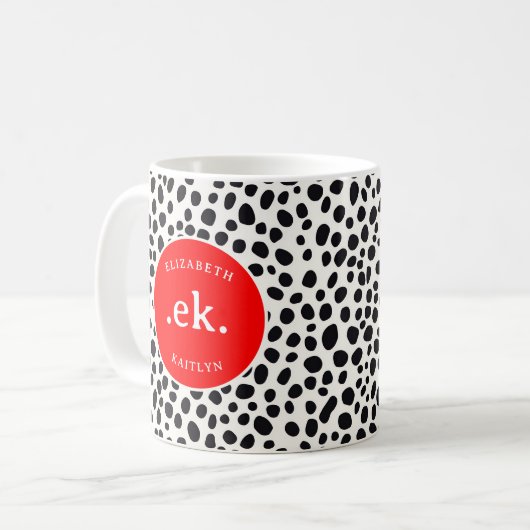 Dalmatische hond Abstract patroon roodMonogram Koffiemok (Voorkant links)