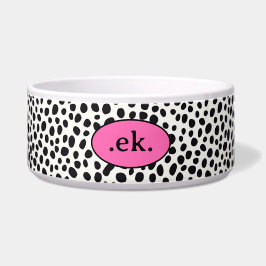 Dalmatische Hond Abstract Patroon Roze Monogram Voerbakje