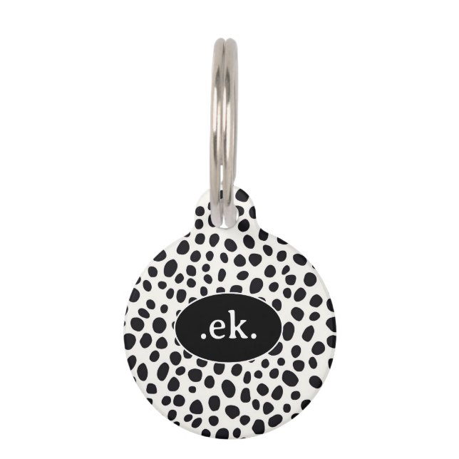 Dalmatische Hond Abstract Patroon Zwart Monogram Huisdierpenning (Voorkant)