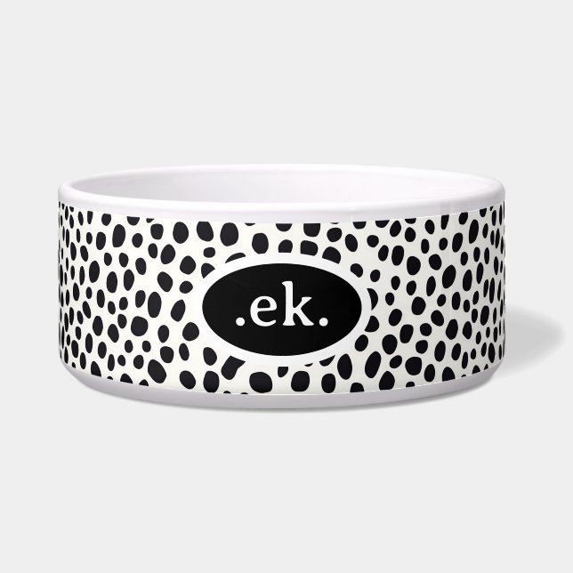 Dalmatische Hond Abstract Patroon Zwart Monogram Voerbakje (Voorkant)