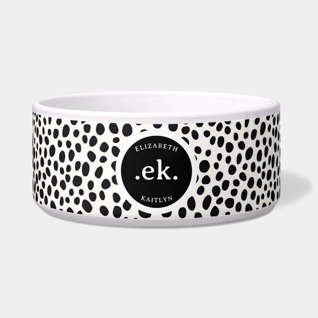 Dalmatische Hond Abstract Patroon Zwart Monogram Voerbakje (Voorkant)