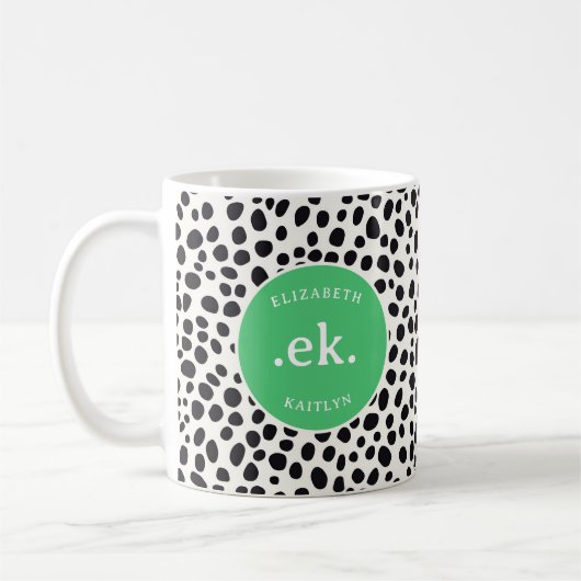 Dalmatische hond Abstract patroongroen monogram Koffiemok (Links)
