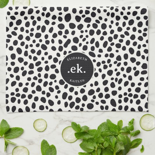 Dalmatische hond Abstract patroonmonogram Theedoek (Gevouwen)