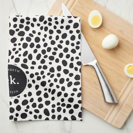 Dalmatische hond Abstract patroonmonogram Theedoek (Quarter Fold)