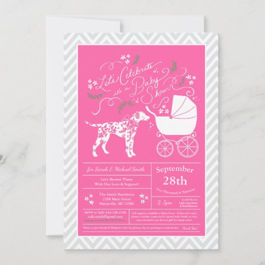 Dalmatische hond Baby shower roze meisje Kaart (Voorkant)