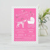 Dalmatische hond Baby shower roze meisje Kaart (Staand voorkant)