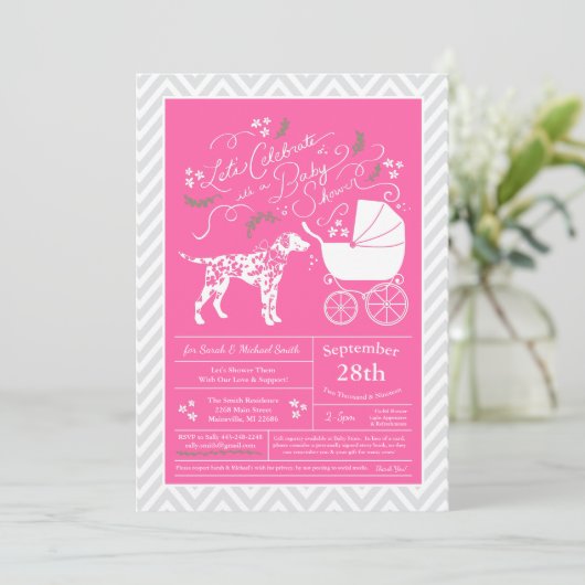 Dalmatische hond Baby shower roze meisje Kaart (Staand voorkant)