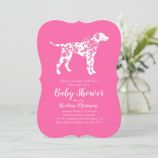 Dalmatische hond Baby shower roze meisje Kaart (Staand voorkant)