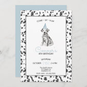 Dalmatische Hond Blauw Kom Zit Blijf spelen Kaart (Voorkant / Achterkant)