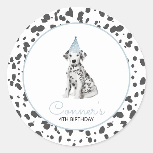 Dalmatische hond blauwe partij gunst ronde sticker (Voorkant)