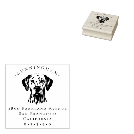 Dalmatische hond familienaam en retouradres rubberstempel (Gestempeld)