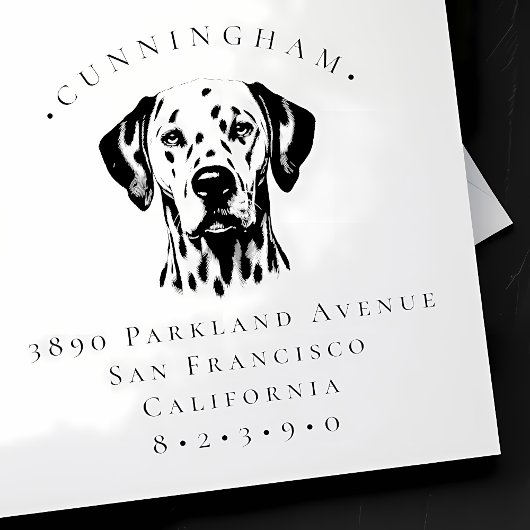 Dalmatische hond familienaam en retouradres rubberstempel