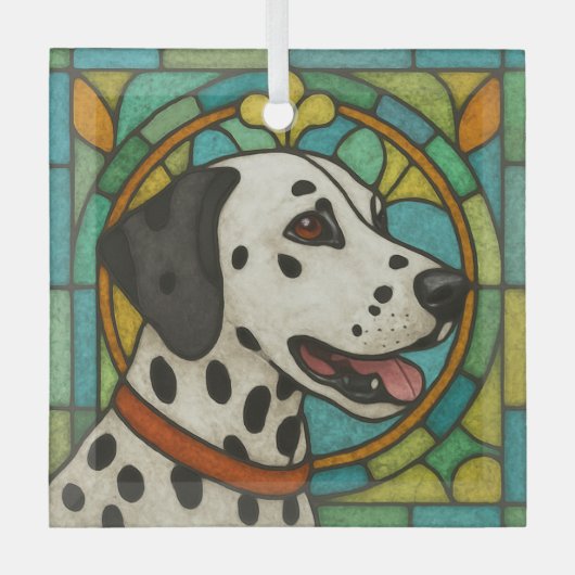 Dalmatische hond "Glas in lood" Glass Ornam Glas Ornament (Voorkant)