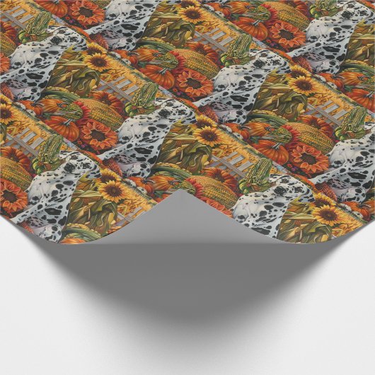 Dalmatische Hond Herfst Oogst Thanksgiving Cadeaupapier (Hoek)