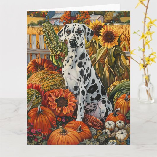 Dalmatische hond herfst oogst Thanksgiving Kaart (Gele Bloem)