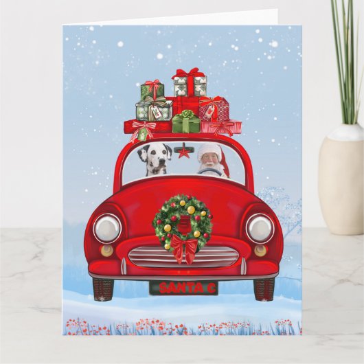 Dalmatische hond in auto met kerstman kaart (Voorkant)
