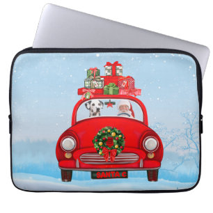 Dalmatische hond in auto met kerstman laptop sleeve