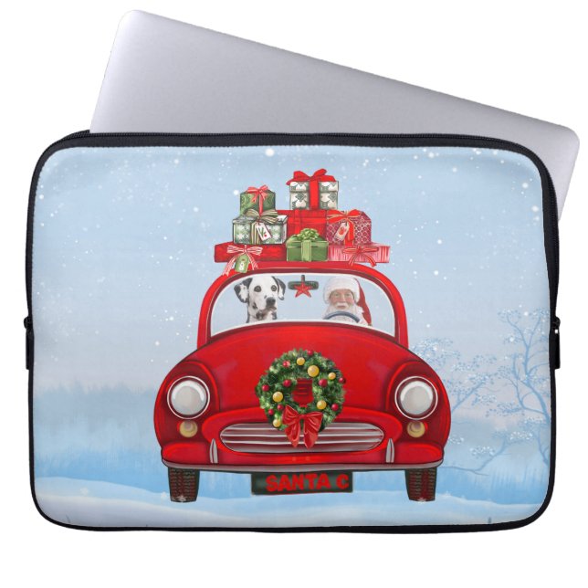 Dalmatische hond in auto met kerstman laptop sleeve (Voorkant)