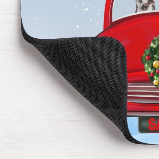 Dalmatische hond in auto met kerstman muismat (Hoek)