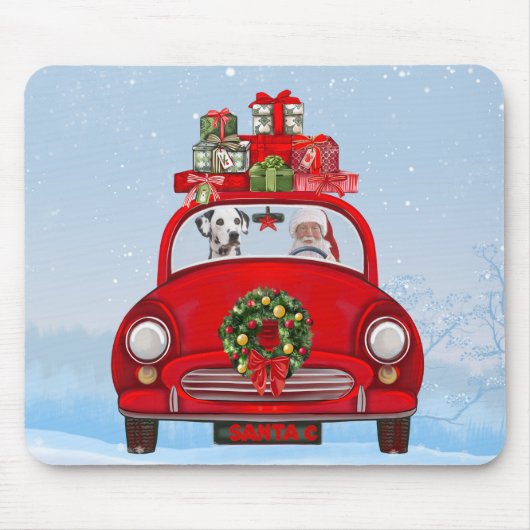 Dalmatische hond in auto met kerstman muismat (Voorkant)