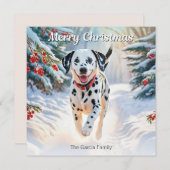 Dalmatische hond in de winter sneeuw moderne Kerst Feestdagenkaart (Voorkant / Achterkant)