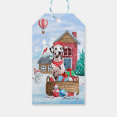 Dalmatische hond in het sneeuwkersthondenhuis cadeaulabel (Achterkant)