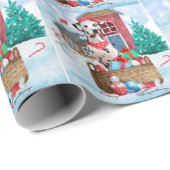 Dalmatische hond in het sneeuwkersthondenhuis cadeaupapier (Rol Hoek)