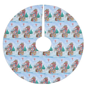 Dalmatische hond in het sneeuwkersthondenhuis kerstboom rok