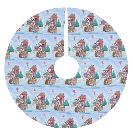 Dalmatische hond in het sneeuwkersthondenhuis kerstboom rok (Voorkant)