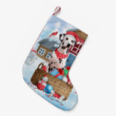 Dalmatische hond in het sneeuwkersthondenhuis kleine kerstsok (Voorkant (Hangend))