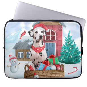 Dalmatische hond in het sneeuwkersthondenhuis laptop sleeve