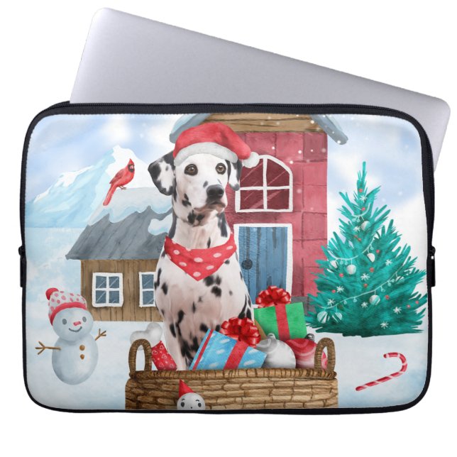 Dalmatische hond in het sneeuwkersthondenhuis laptop sleeve (Voorkant)